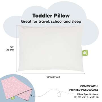 Toddler Pillow with Pillowcase - 13x18 My Little Dreamy Kids Travel Bed Pillows for Sleeping, Organic Cotton Small Pillowcase, Soft & Breathable, Machine Washable, Toddlers 2-5 Years Old (Mermaid)