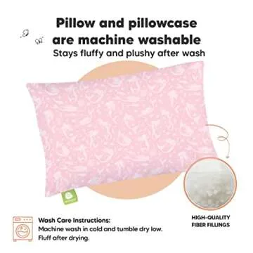 Toddler Pillow with Pillowcase - 13x18 My Little Dreamy Kids Travel Bed Pillows for Sleeping, Organic Cotton Small Pillowcase, Soft & Breathable, Machine Washable, Toddlers 2-5 Years Old (Mermaid)
