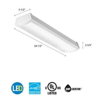 Lithonia Lighting 2 Foot LED Light Fixture, Low-Profile LED Wraparound Ceiling Light, Flush Mount, 4000K Cool White Light, 120V, 24-Inch (FMLWL 24 840)