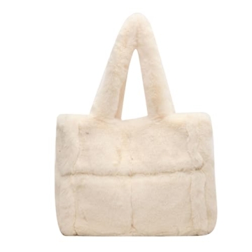 Extolove Furry Tote Bag, Winter Fluffy Purse Y2K Faux Fur Bag Fuzzy Shoulder Handbags for Women (Whi...