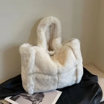 Extolove Furry Tote Bag - Trendy Winter Purse for Women