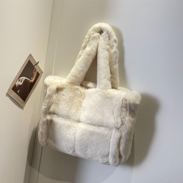 Extolove Furry Tote Bag - Trendy Winter Purse for Women