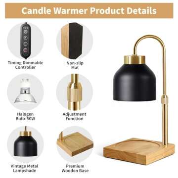 Candle Warmer Lamp, Candle Lamp Warmer with Dimmer, Electric Candle Warmer for Jar Candles Lamp Warm...