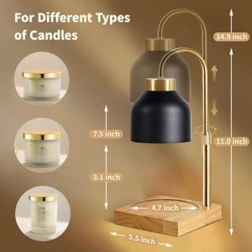 Candle Warmer Lamp, Candle Lamp Warmer with Dimmer, Electric Candle Warmer for Jar Candles Lamp Warmer, Light for Mom, Bedroom Home Decor, 2/4/8H Timer Adjustable Height with 2 Bulbs