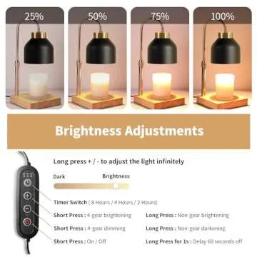 Candle Warmer Lamp, Candle Lamp Warmer with Dimmer, Electric Candle Warmer for Jar Candles Lamp Warmer, Light for Mom, Bedroom Home Decor, 2/4/8H Timer Adjustable Height with 2 Bulbs