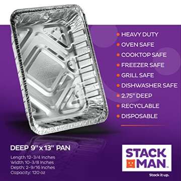 Aluminum Pans 9x13 Disposable Aluminum Foil Pans with Lids [25-Sets] Large Baking Pan Trays - Heavy Duty Tin Tray & Lid - Half Size Chafing Dishes for Roasting, Cooking, Heating or Steam