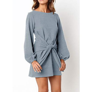Stylish R.Vivimos Tie Waist Sweater Dress in Haze Blue