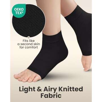 KEMFORD Ankle Compression Sleeve - Plantar Fasciitis Braces - Open Toe Compression Socks for Swelling, Sprain, Neuropathy, Foot Arch Support for Men and Women - 20-30mmhg, M, Black