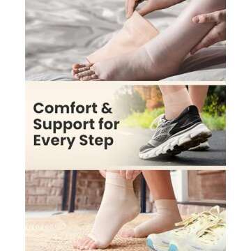 KEMFORD Ankle Compression Sleeve - Plantar Fasciitis Braces - Open Toe Compression Socks for Swelling, Sprain, Neuropathy, Foot Arch Support for Men and Women - 20-30mmhg, M, Black