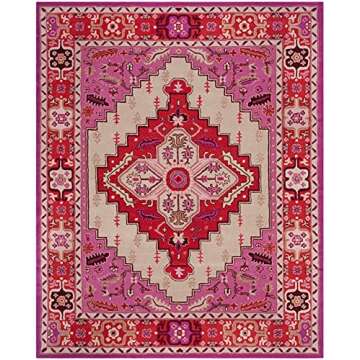 SAFAVIEH Bellagio Collection Area Rug - 8' x 10', Red Pink & Ivory, Handmade Medallion Wool, Ideal f...