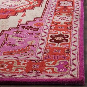 SAFAVIEH Bellagio Collection Area Rug - 8' x 10', Red Pink & Ivory, Handmade Medallion Wool, Ideal for High Traffic Areas in Living Room, Bedroom (BLG545A)