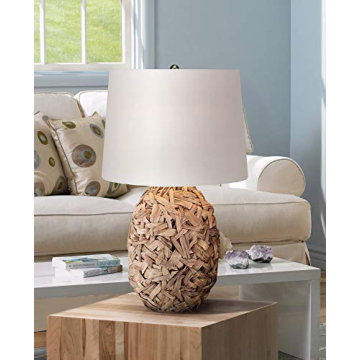 360 Lighting Nantucket Modern Coastal Nautical Table Lamp 26" High Natural Woven Seagrass White Tapered Drum Shade Decor for Bedroom Living Room House Home Bedside Nightstand Office Entryway