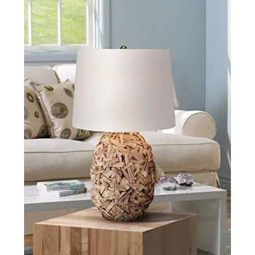 360 Lighting Nantucket Modern Coastal Nautical Table Lamp 26" High Natural Woven Seagrass White Tapered Drum Shade Decor for Bedroom Living Room House Home Bedside Nightstand Office Entryway