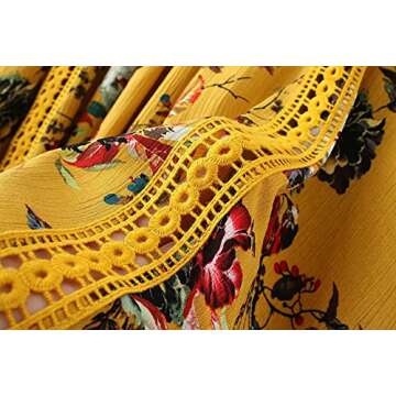 R.Vivimos Women Cotton Long Sleeve Floral Print Casual Swing Short Dresses (Small,Yellow)