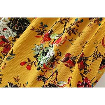 R.Vivimos Women Cotton Long Sleeve Floral Print Casual Swing Short Dresses (Small,Yellow)