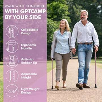 GPTCAMP G2 Walking Stick, Fold-up Walking Cane for Women and Men with Wrist Strap, Portable, Foldabl...