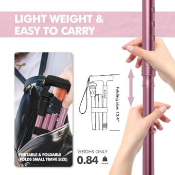 GPTCAMP G2 Walking Stick, Fold-up Walking Cane for Women and Men with Wrist Strap, Portable, Foldable, Collapsible, Lightweight and Sturdy with Comfortable T Handle