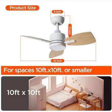 TALOYA Small Ceiling Fans with Lights and Backlight, 32 inch Ceiling Fan with Remote Control, Quiet ...