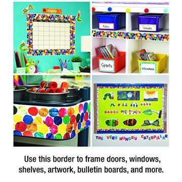 World of Eric Carle 36Ft of The Very Hungry Caterpillar Bulletin Board Borders, 12 Strips of Colorful Dot Trim for Rolling Whiteboard, Cork and Posterboard, Party Decorations, and Classroom Decor