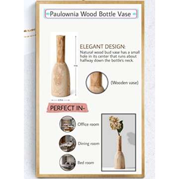 Serene Spaces Living Set of 2 Paulownia Wood Bottle Vase, Handmade Wooden Vase for Home Décor, Parties, Wedding Centerpiece, Floral Arrangements, Measures 14.5" Tall and 4.5" Diameter