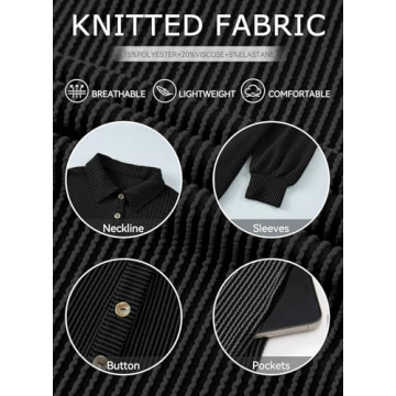 AlvaQ Dresses for Women Fall Clothes Solid Long Lantern Sleeve Collared Knit Ribbed Button Casual Tunic Shirt Mini Dress with Pockets Black Small