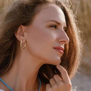 Gacimy Yellow Gold Hoop Earrings for Women, 30mm Medium, 14K Gold Plated Hoops with 925 Sterling Silver Post