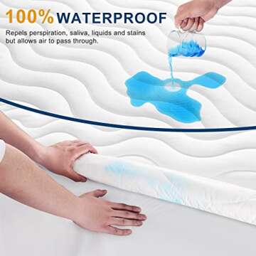 TEXARTIST Queen Mattress Pad Protector Waterproof Mattress Protector Quilted Fitted Mattress Cover Soft Breathable Noiseless, 8-21 inches Deep Pocket