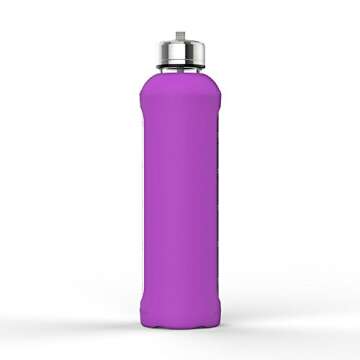 32 Oz Glass Water Bottle With Silicone Sleeve Leak Proof Lid 1L Time Marked Measurements BPA-Free For To-Go Travel At Home Reusable Eco Friendly Safe For Hot Liquids Tea Coffee Daily Intake (Purple)