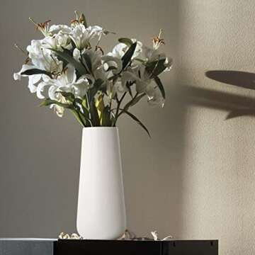 D'vine Dev 11 Inch Ceramic Flower Vase Textured Finishing, Minimalist Design for Kitchen, Bedroom, Living Room, Centerpieces, Office, Ivory, VS-XH-A-2