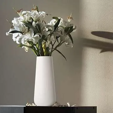 D'vine Dev 11 Inch Ceramic Flower Vase Textured Finishing, Minimalist Design for Kitchen, Bedroom, Living Room, Centerpieces, Office, Ivory, VS-XH-A-2