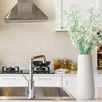 D'vine Dev 11 Inch Ceramic Flower Vase Textured Finishing, Minimalist Design for Kitchen, Bedroom, Living Room, Centerpieces, Office, Ivory, VS-XH-A-2