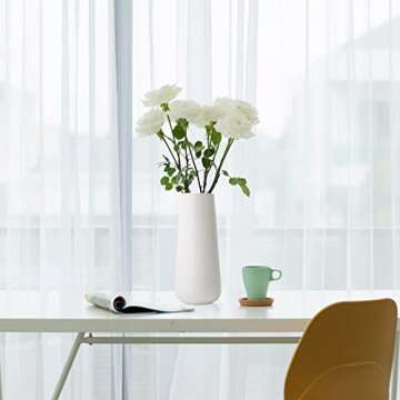 D'vine Dev 11 Inch Ceramic Flower Vase Textured Finishing, Minimalist Design for Kitchen, Bedroom, Living Room, Centerpieces, Office, Ivory, VS-XH-A-2