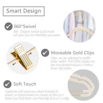 MIZGI Premium Velvet Pants Hangers with Adjustable Clips (Pack of 20) Slim Skirt Hangers- Non Slip F...