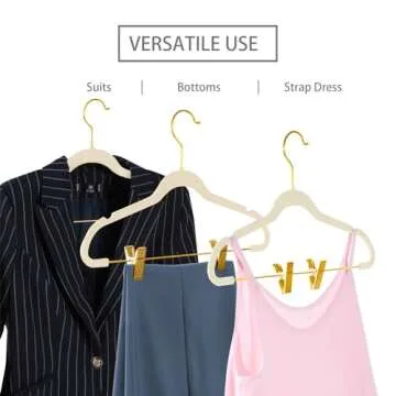 MIZGI Premium Velvet Pants Hangers with Adjustable Clips (Pack of 20) Slim Skirt Hangers- Non Slip Felt Outfit Dress Hangers Ivory - Gold Hooks,Space Saving Shirt Clothes Hangers