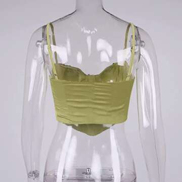 Meladyan Women Bustier Corset Top Spaghetti Strap Satin Cowl Neck Zip Back Boned Crop Cami Top Sexy Club Party Wear