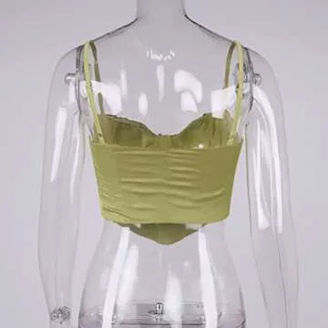 Meladyan Women Bustier Corset Top Spaghetti Strap Satin Cowl Neck Zip Back Boned Crop Cami Top Sexy Club Party Wear