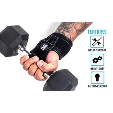 RIMSports Weight Lifting Grips with Wrist Straps - Lifting Straps with Power Grip for Deadlifts - Weightlifting Gloves for Max Weight & Reps - Non-Slip Weight Lifting Straps with Lifting Grips (Pair)