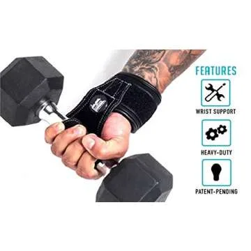 RIMSports Weight Lifting Grips with Wrist Straps - Lifting Straps with Power Grip for Deadlifts - Weightlifting Gloves for Max Weight & Reps - Non-Slip Weight Lifting Straps with Lifting Grips (Pair)