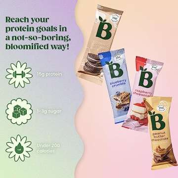 Bloom Nutrition High Protein Bars Low Calorie (12 Pack, Variety Pack) - Low-Carb Protein Snacks, Low-Sugar Breakfast Bar with 15g of Protein - Gluten-Free Crispy & Healthy On-The-Go Meal Replacement
