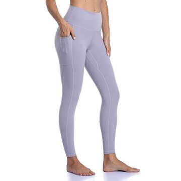 Colorfulkoala Women's High Waisted Tummy Control Workout Leggings 7/8 Length Yoga Pants with Pockets (S, Grey Lilac)