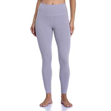 Colorfulkoala Women's High Waisted Tummy Control Workout Leggings 7/8 Length Yoga Pants with Pockets (S, Grey Lilac)