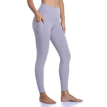 Colorfulkoala Women's High Waisted Tummy Control Workout Leggings 7/8 Length Yoga Pants with Pockets (S, Grey Lilac)
