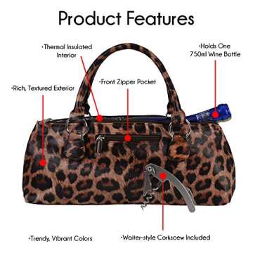 Primeware Wine Clutch Bag (Thermal Insulated) Trendy Women's Carry Tote | Holds Red & White 750mL Bottles | Trendy Fashion | Incl. Portable Waiter-Style Corkscrew