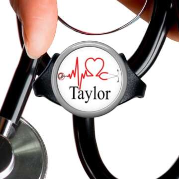 Custom EKG Heart Stethoscope Name Tag - Personalized ID Tag