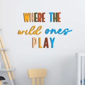 Wenqik 14 Pcs Playroom Wall Decor Where The Wild Ones Play Nursery Sign Colorful Playroom Decor Wood...