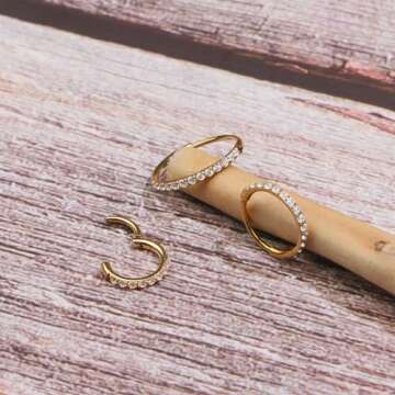 SmileBelle Gold Nose Ring,14k Hinged Nose Rings Hoops for Women 316L Surgical Steel Clicker Septum R...