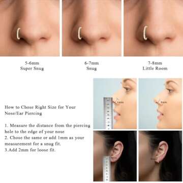 SmileBelle Gold Nose Ring,14k Hinged Nose Rings Hoops for Women 316L Surgical Steel Clicker Septum Rings, Gold Nose Hoop Huggie Earring for Upper Lobe Cartilage Helix Piercing Jewelry（6mm-20g）