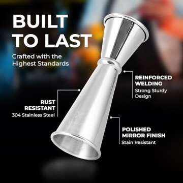 Zulay Kitchen Shot Measure Jigger For Bartending - Cocktail Jigger 304 Food-Grade Stainless Steel - Jigger 2 oz 1 oz Etched Markings - Cocktail Measuring Cup Japanese Jigger - Double Jigger (Chrome)