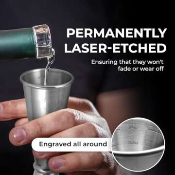 Zulay Kitchen Shot Measure Jigger For Bartending - Cocktail Jigger 304 Food-Grade Stainless Steel - Jigger 2 oz 1 oz Etched Markings - Cocktail Measuring Cup Japanese Jigger - Double Jigger (Chrome)
