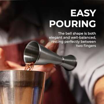 Zulay Kitchen Shot Measure Jigger For Bartending - Cocktail Jigger 304 Food-Grade Stainless Steel - Jigger 2 oz 1 oz Etched Markings - Cocktail Measuring Cup Japanese Jigger - Double Jigger (Chrome)